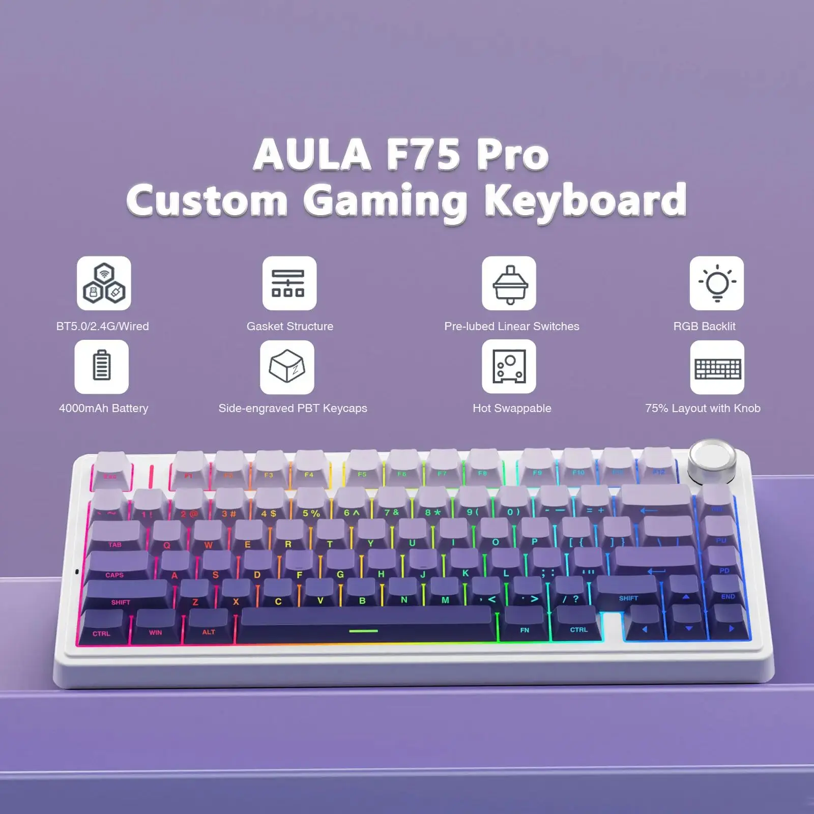 AULA F75 Pro 개스킷 무선 게이밍 기계식 키보드