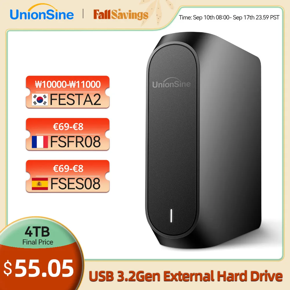 UnionSine 4TB 6TB 8TB 10TB 12TB 18TB 3.5 인치 USB 3.2세대 HDD 호환 외장 하드 디스크 PC/데스크톱/노트북/맥/Xbox/Xbox One/PS4/TV